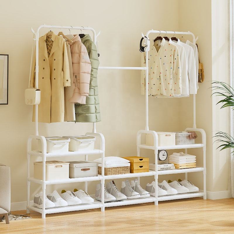 3-Tier Wardrobe Closet Oragnizer, Hanging Clothes Storage Rack, Iron Clothes and Shoes Rack For Bedroom And Entryway 3-Tier Wardrobe Closet Oragnizer, Hanging Clothes Storage Rack, Iron Clothes and Shoes Rack For Bedroom And Entryway